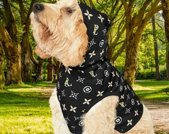 Black White and Yellow Luis Pawtton Designer Dog Hoodie, Fancy Dog Hoodie, Bougie Dog, Glam Dog Clothes, Cute Dog Hoodie, Fancy Pet Apparel