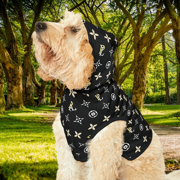 Black White and Yellow Luis Pawtton Designer Dog Hoodie, Fancy Dog Hoodie, Bougie Dog, Glam Dog Clothes, Cute Dog Hoodie, Fancy Pet Apparel