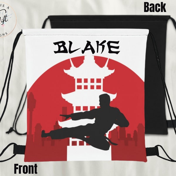 Custom Name Karate Gear Bag, Japanese Sunset Outdoor Drawstring Bag, Keep Training Till The Belt Is Black, Karate Uniform Bag, Gym Bag