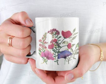 Floral Mug, Gardener Gift, Gift For Grandmom, Gift For Momm Pressed Flower Print Colorful Gardeners gift mug - Beautiful Mug for her