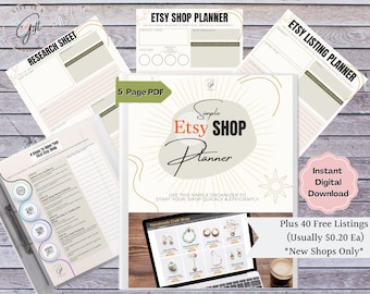 Simple Etsy Shop Printable Worksheets, Easy Step By Step Guide, Handmade Craft Shop, 40 Free Listings Included, Etsy Shop Instant Download,