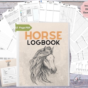 Horse Record Keeping Manage Horse Profile Logbook, Instant Download, Equestrian, Riding, Feeding, Breeding, Record Organizer Tackle Log