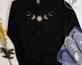 Moon Phase Sweatshirt,Fall Winter Celestial Sweater, Witchy Clothing for Women, Spiritual Birthday Gift, Celestial Moon Shirt, Aesthetic