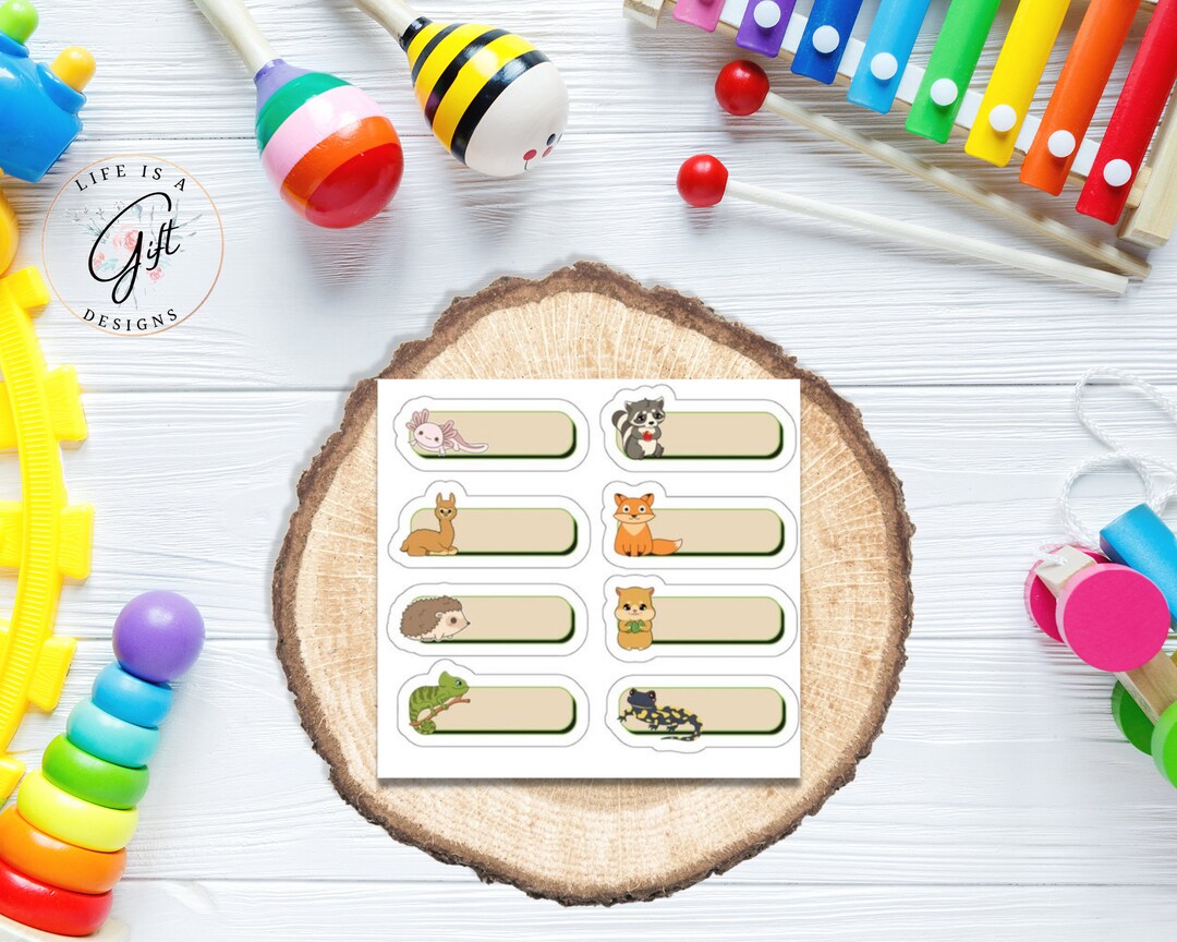 Kids Cute Kawaii Name Sticker Labels Kawaii Animal Name Etsy