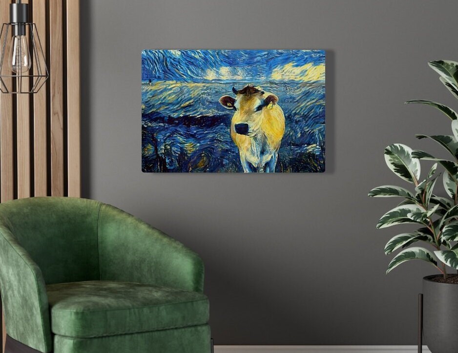 Jersey Cow Wall Art Print Starry Night Style Butterfly Etsy