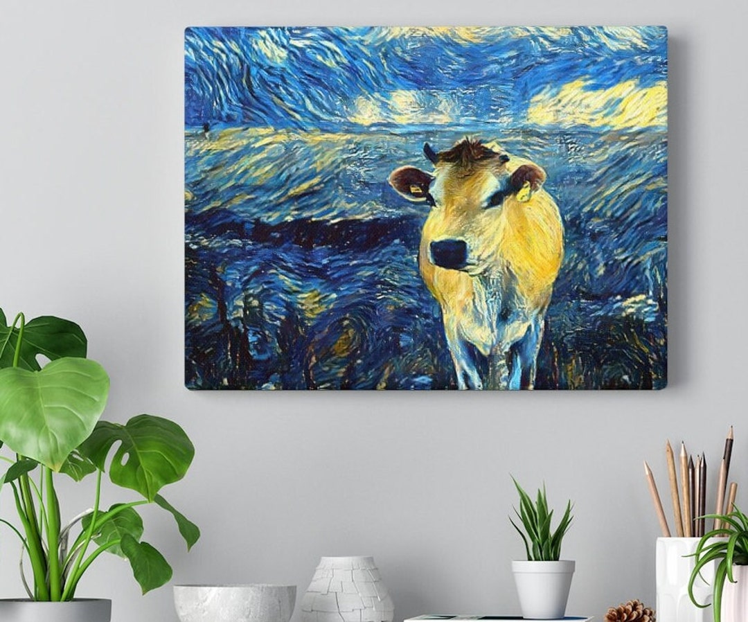 Jersey Cow Wall Art Print Starry Night Style Butterfly Etsy
