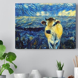 Jersey Cow Wall Art Print, Starry Night Style Butterfly, Canvas Wrap Print, Cow Wall Art, Photography Decor Canvas, Home Decor Wall Art