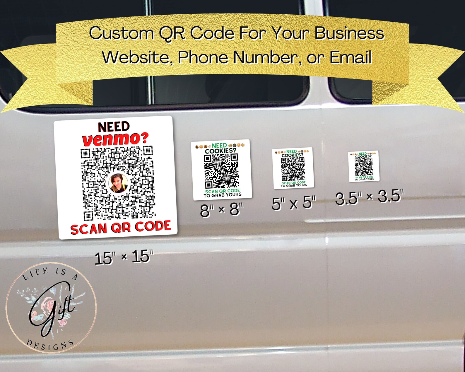 Custom Business Card QR Code Square Stickers, Indoor Outdoor QR Code