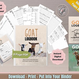 Goat Record Keeping Logbook, Instant Download, Manage Goat Profiles, Medical Info, Milking, Feeding, Breeding, Record Organizer Goat Farmers