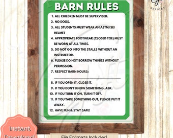 Barn Rules Printable Poster, pdf svg png, Green Barn Safety Rules, Horse Barn Rules, Barnyard Rules, Digital Download Printable