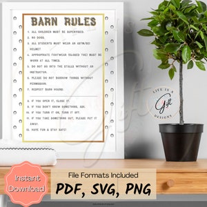 Minimalist Barn Rules Printable Poster pdf svg png Horseshoe Barn Safety Rules, Horse Barn Rules, Barnyard Rules, Digital Download Printable image 1