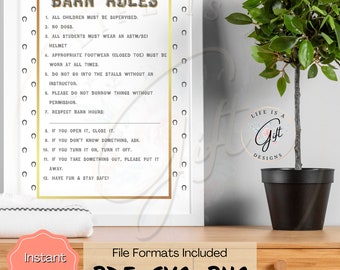 Minimalist Barn Rules Printable Poster pdf svg png Horseshoe Barn Safety Rules, Horse Barn Rules, Barnyard Rules, Digital Download Printable