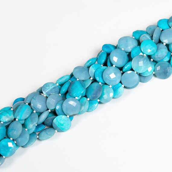 Natural Boulder Opal Gemstone Faceted Beads, Blue Boulder Opal Coin Beads  15mm