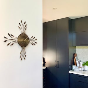 A Stunning Burnished Brass Rare Mid Century Starburst/Sunburst Atlanta Electric German Wall Clock.