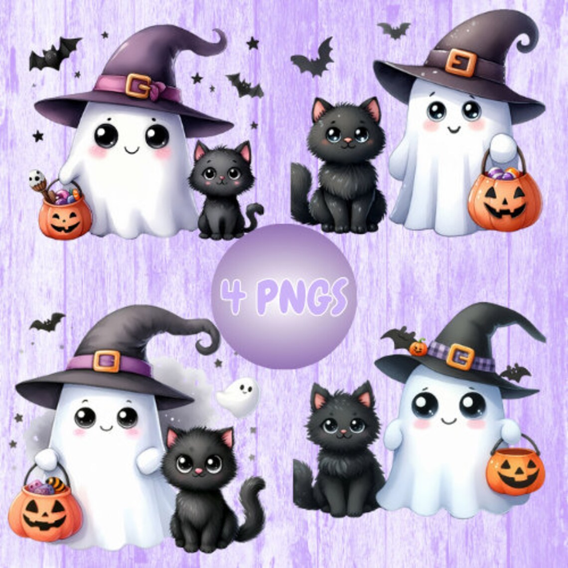 Cute Ghost and Cat PNG, Cute Watercolor Ghost PNG Digital File ...