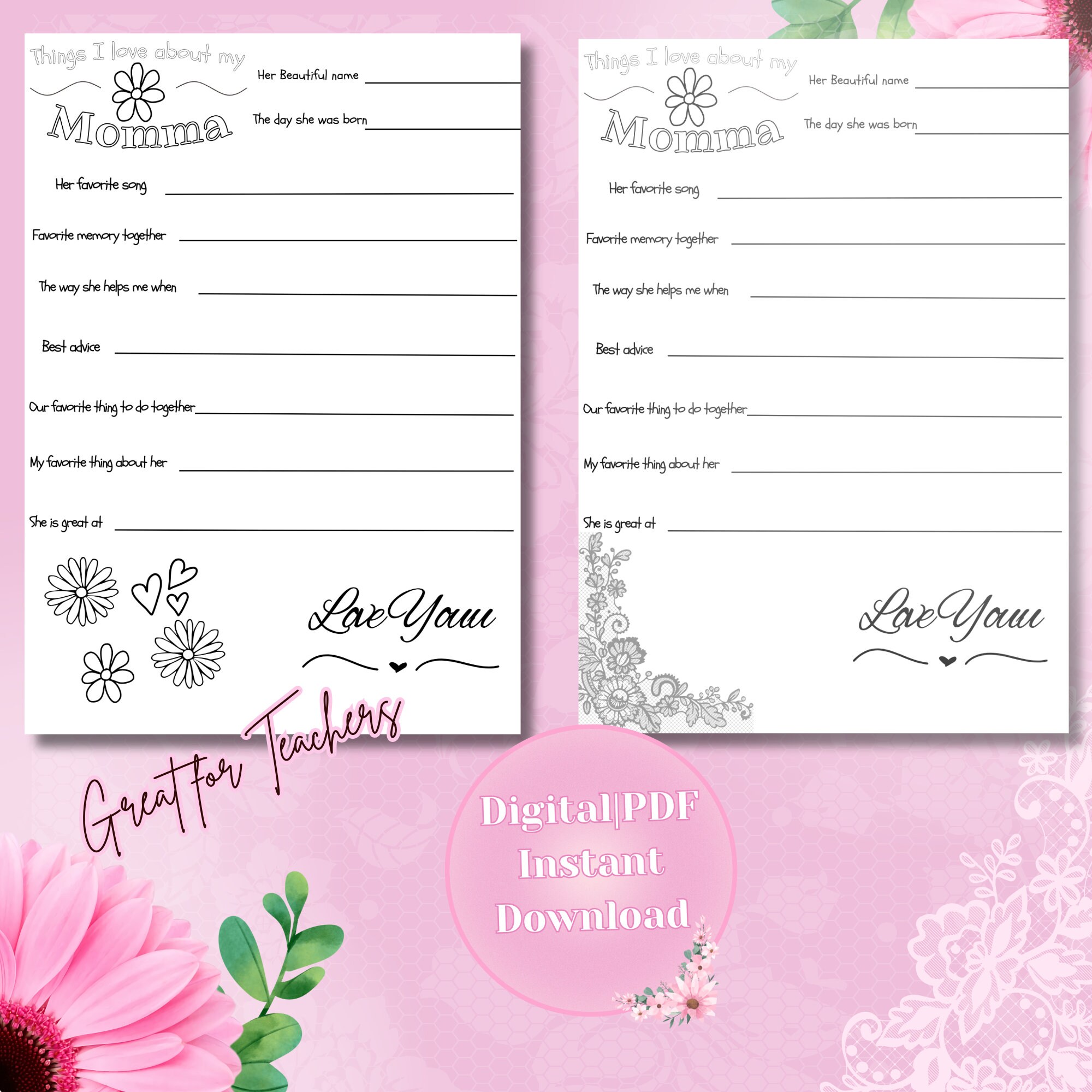 Mother's Day, What I Love About Mom, Mother's Day Page, Mother's Day