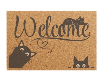 Cute Black Cats Welcome Doormat | Cat Welcome Mat, Indoor Outdoor