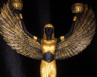 The Goddess Isis Egyptian Candle Holder Open Wings Statue For Altar Rituals Ceremonies and Decorations Handmade Large Handpainted Sculpture