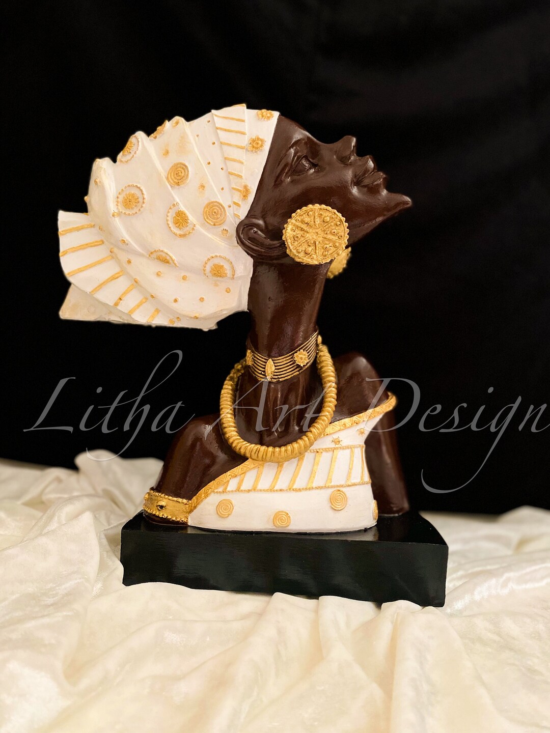 African Black Woman Statue Female Resin Bust Gold White Head Etsy
