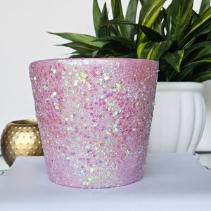 Sparkly Glitter / Light Pink Plant Pot, Plant Lover, Gift for Her, Housewarming, Utensil Holder, Office & Desk, Unique Home Décor, Boho Chic