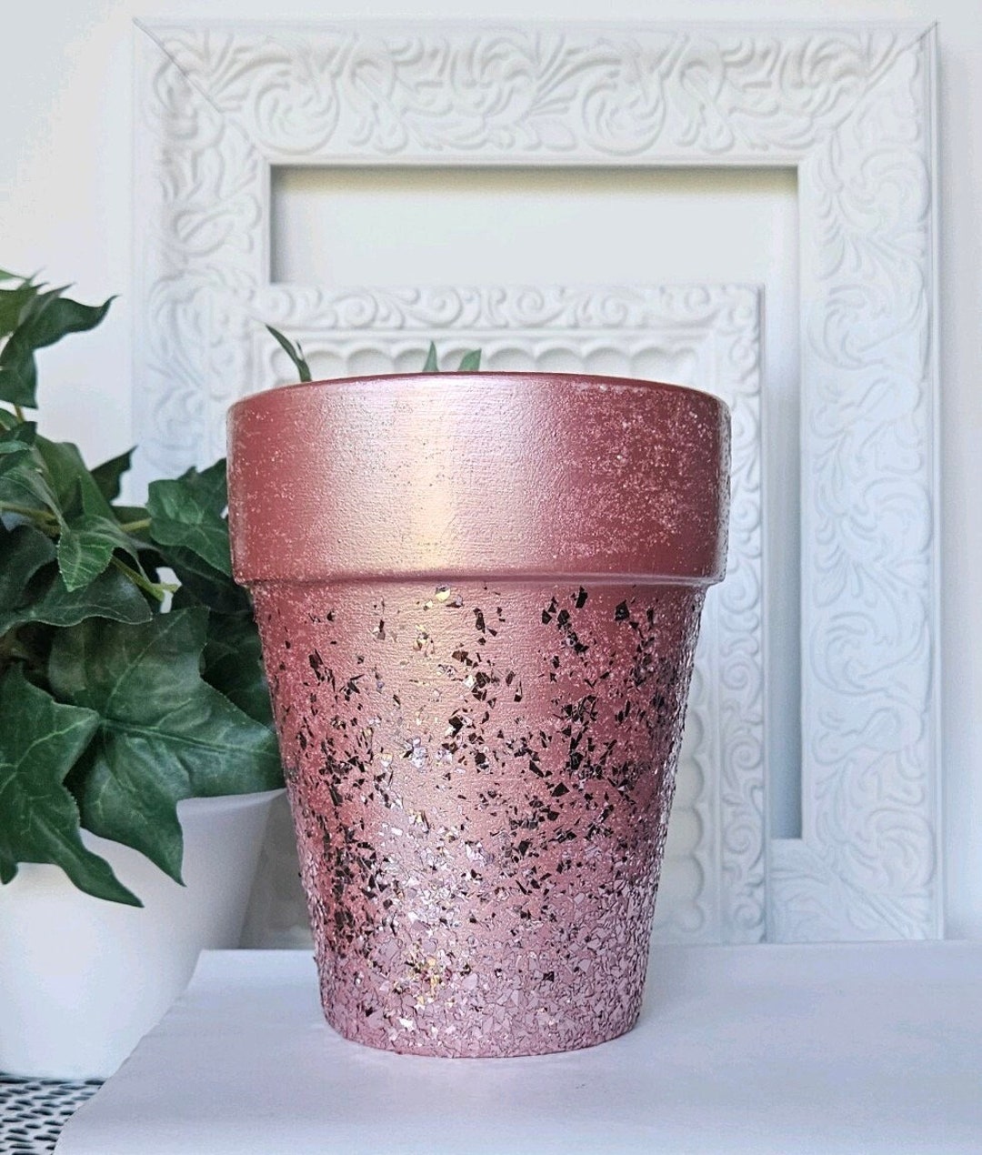 Rose Gold Plant Pot Rose Gold Metallic Foil Flakes Plant Pot Etsy
