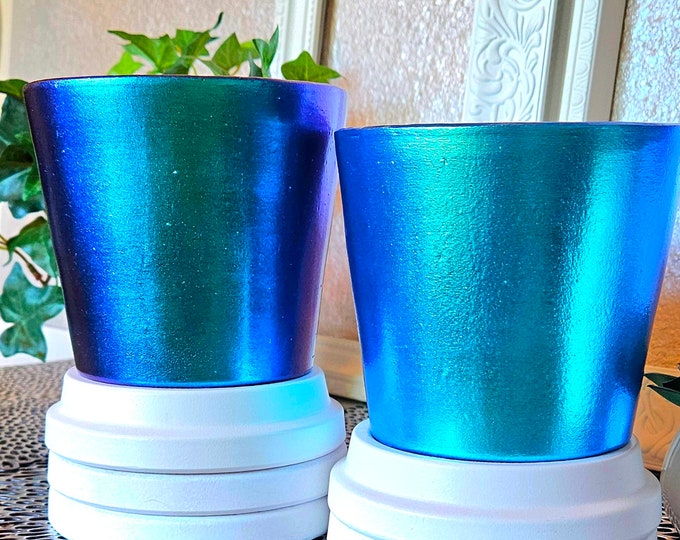 5” Color Shift Plant Pots, Turquoise, Blue, Green, Plant Lover, Gift for Her, Housewarming, Utensil Holder, Office & Desk, Unique Home Décor