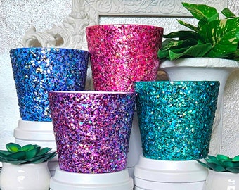 Opal Glitter Plant Pots, Purple, Pink, Blue, Green, Plant Lover, Gift for Her, Housewarming, Utensil Holder, Office / Desk, Unique Décor