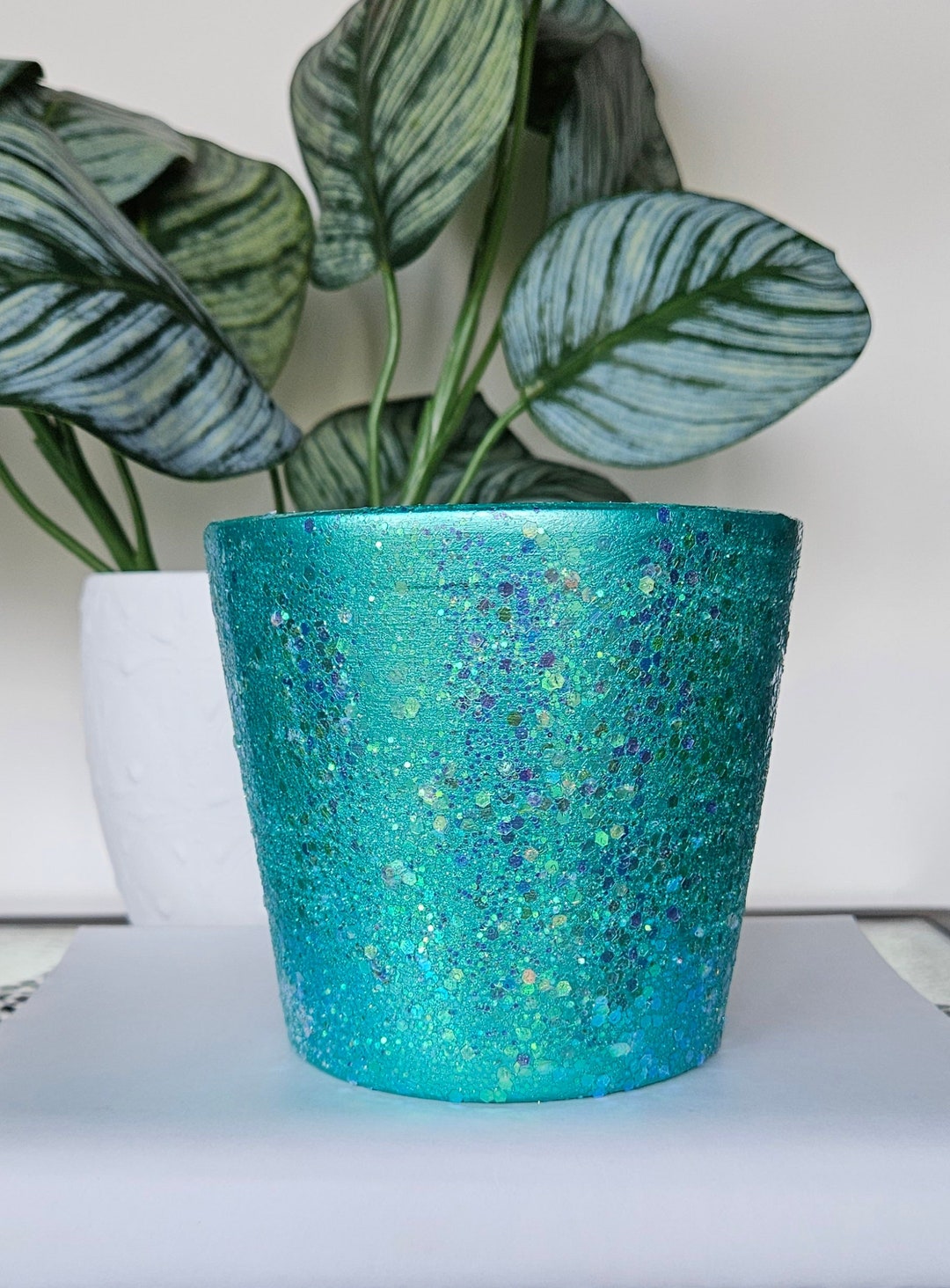 Sparkly Pastel Green Plant Pot, Iridescent Glitter Pot, Flowerpot ...