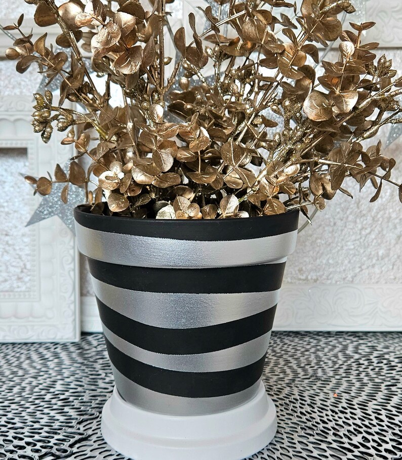 6 Black & Metallic Swirl Plant Pot, Rose Gold Pot, Copper Plant Pot