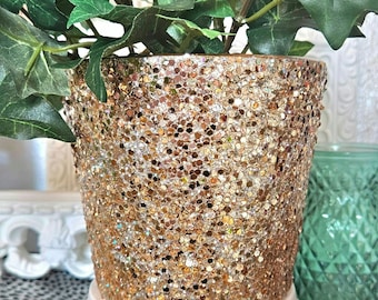 Mosaic Glitter Plant Pot, Holo Rose Gold, Silver, Gold, Champagne, Plant Lover, Gift for Her, Utensil Holder, Office / Desk, Unique Décor