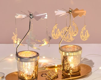 Fogun Rotary Spinning Tealight Candle Metal Tea Light Holder Carousel Home Decor Gifts