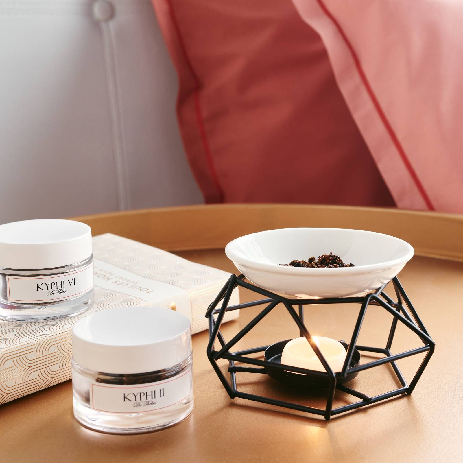 Kyphi de Thèbes | Pot Verre Haut Gamme Encens Du Soir X Duo d'encens Égyptien Apaise & Réconforte 2