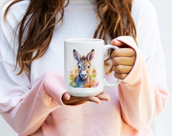 Colorful Donkey Coffee Mug: Vibrant Animal Lover Gift, 15oz