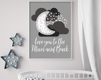 Love You to the Moon and Back Digital Wall Art Download 5x7 (Endless Printing) High Quality Image for Nursery, Baby's Room or Child's Room