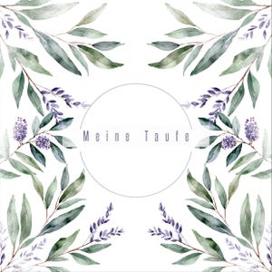 Libro de bautismo, formato de bolsillo, motivo floral, celebración, libro de recuerdos, morado, verde, cuadrado, diseño de acuarela, acuarela, bautismo, libro de visitas