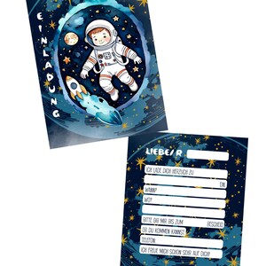 12 biglietti d'invito, invito, set, biglietti, cosmo, compleanno, festa, astronauta, blu, scrivibile, compleanno bambini, spazio, fenicottero