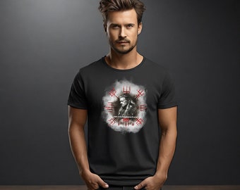 Premium Unisex T-shirt with round Neck, Signpost, Viking, Vegvisir,  T-shirt, myth, legend, saying, wild, strong, pagan, black, red, white