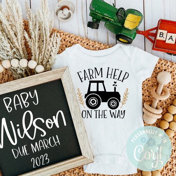 Farm Help on the way | tractor theme DIGITAL PREGNANCY ANNOUNCEMENT  | Gender neutral | pregnancy reveal | Corjl | farm theme pregnancy