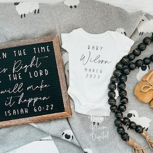 Religious Digital pregnancy announcement download | Isaiah 60:22 | miracle pregnancy gender neutral | when the time is right I the lord will