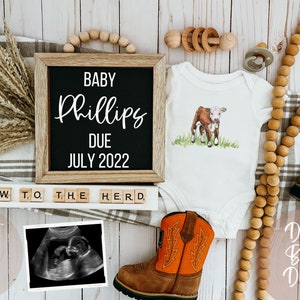 New to the Herd | Digital pregnancy announcement | cow onesie | western baby | farm baby | gender neutral | social media post | personalized