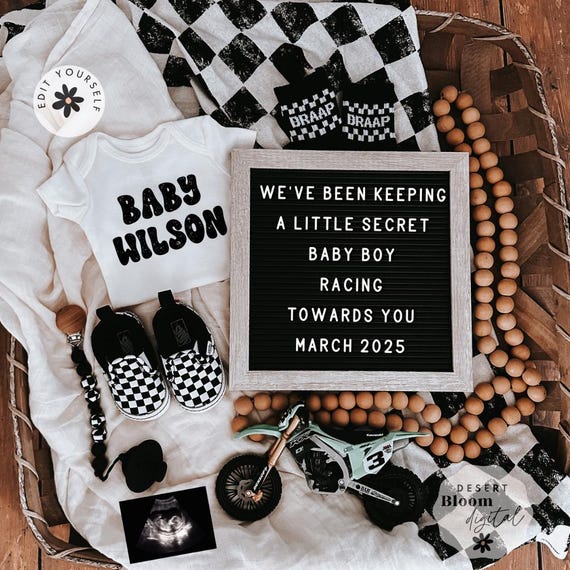Motorcycle Pregnancy Announcement: Racing Reveal, Edit Yourself (Digital)