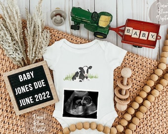 Tractor farm pregnancy announcement | Digital pregnancy announcement | cow | western baby | gender neutral | social media post personalized