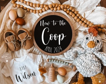 New to the coop | DIGITAL PREGNANCY ANNOUNCEMENT  | social media post | chicken theme pregnancy announcement | farm baby | western theme