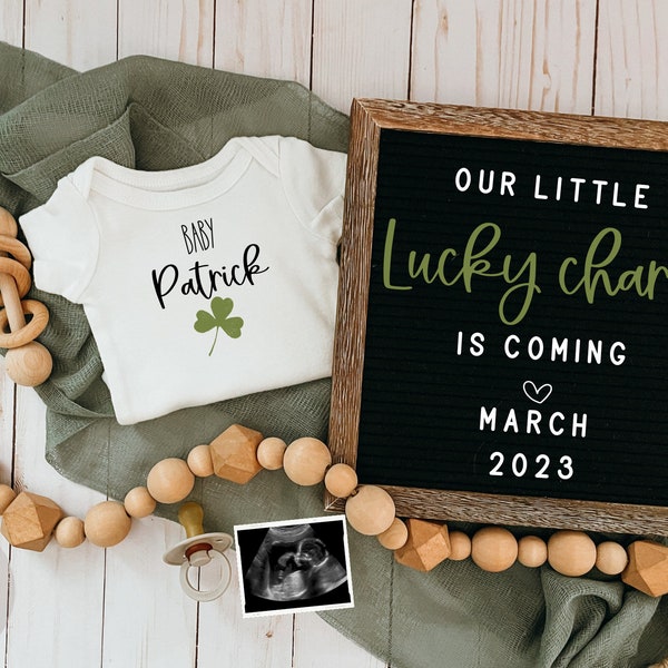 Our little lucky charm |  St. Patricks day pregnancy announcement digital download | Gender neutral | for facebook instagram | we're due |