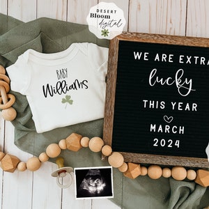 We are extra lucky this year | St. Patricks day pregnancy announcement digital | Gender neutral | for facebook instagram | we're due|  baby