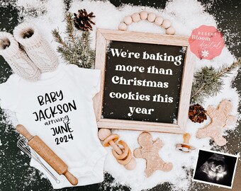 We&#39;re baking more than Christmas cookies this year | Christmas | Digital pregnancy announcement | social media post digital download