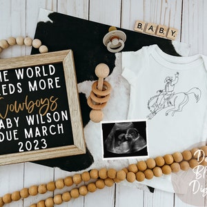 The world needs more cowboys | Digital pregnancy announcement | western | social media post personalized | bronc rider | rodeo theme baby