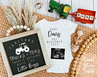 Zwangerschapsaankondiging babyjongen tractor: Farm Reveal (digitale download)