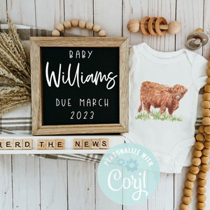 Highland Cow Pregnancy Announcement: Gender Neutral Farm Theme (Digital)