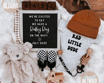 Baby Boy Pregnancy Announcement: Rad Little Dude, Editable Template (Digital Image)